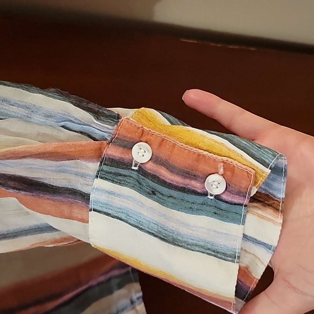 Bella Dahl | Colorful Striped Button Down Long Sleeve Blouse 100% Rayon - Size L - Picture 5 of 10